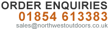 Order enquiries 01854 613383 or email sales@northwestoutdoors.co.uk